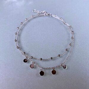 Sterling Silver Dangle Anklet Double Strand 9" + 1.5"